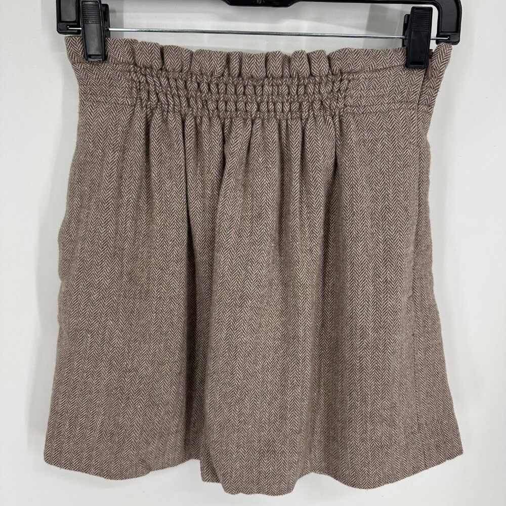 J. Crew Tweed Mini Skirt 2 Herringbone Wool Blend A Line Brown Cream Paper Bag